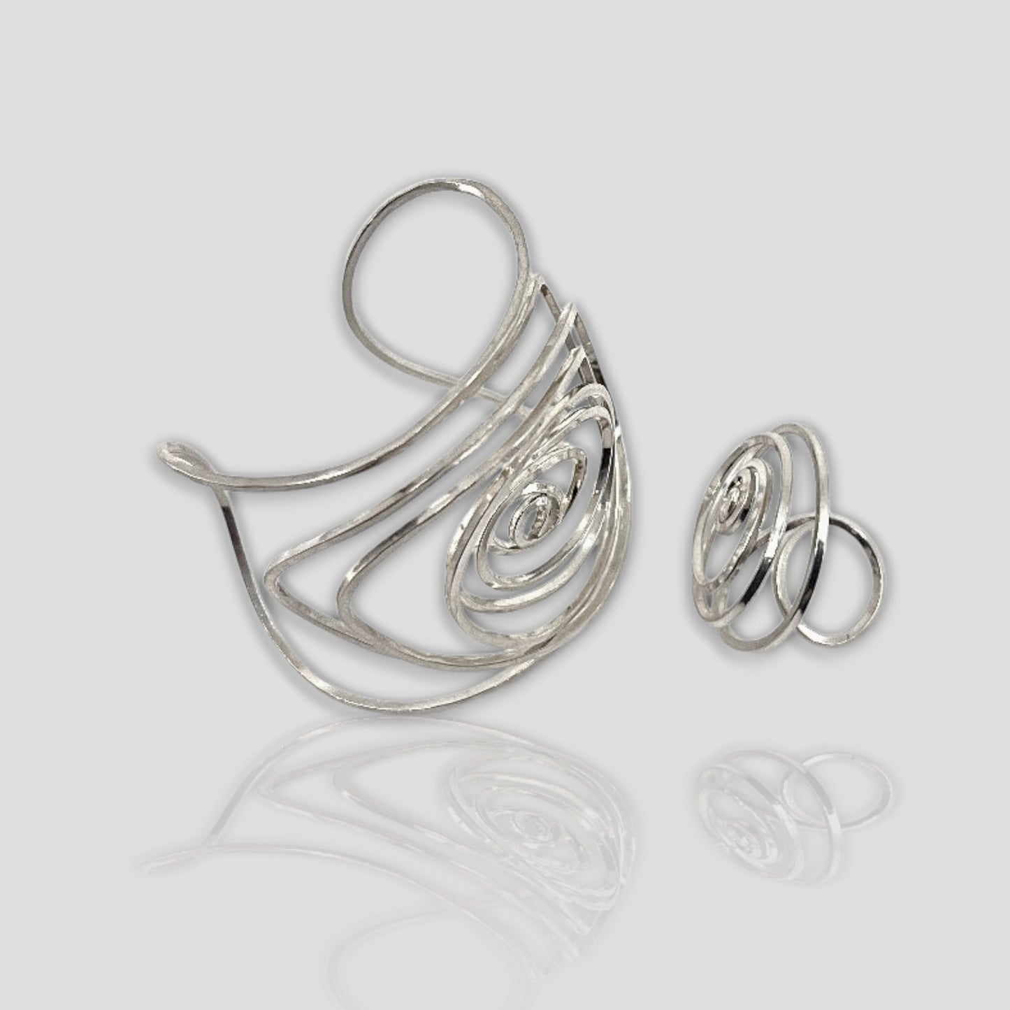 Spiral Silver Cuff and Ring Set