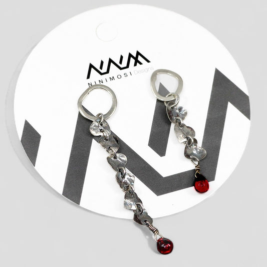 Mismatched Heart Dangles with Red Czech Glass Bead