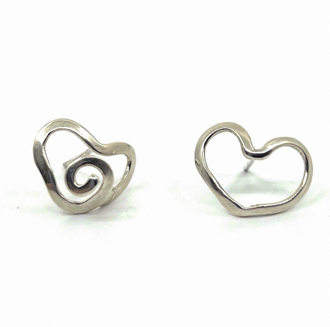 Mismatched Heart Shaped Silver Stud Earrings